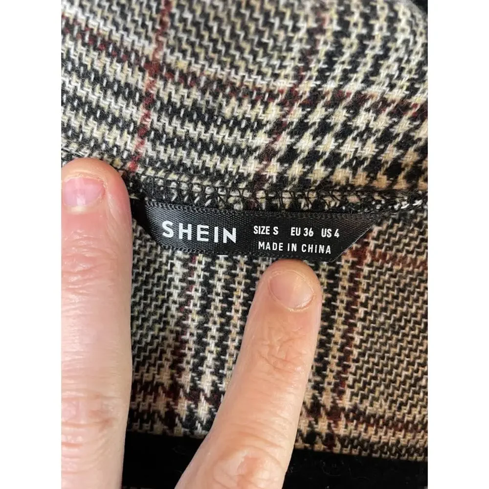 Plaid Jacket Womens Small Cropped Herringbone Shacket Button Light Weight Top